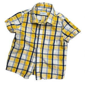 Mayoral Boy’s Yellow and Blue Plaid Short Sleeve Button Down Shirt